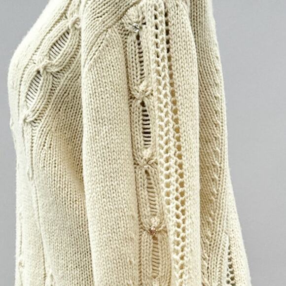 Zadig & Voltaire Morley Cable-Knit Merino Wool Sweater Vanilla Women's Large - Picture 10 of 16